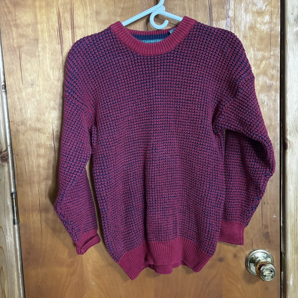Claybrooke Red Navy Knit Sweater Mens M Vintage Grandpa Ramie Cotton Fisherman